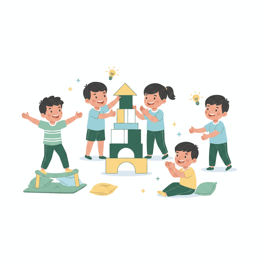 Children building together illustration